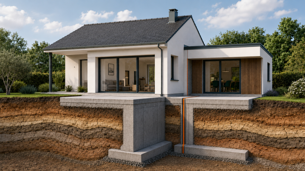 Maison individuelle et extension sur un terrain exposé au retrait-gonflement des argiles